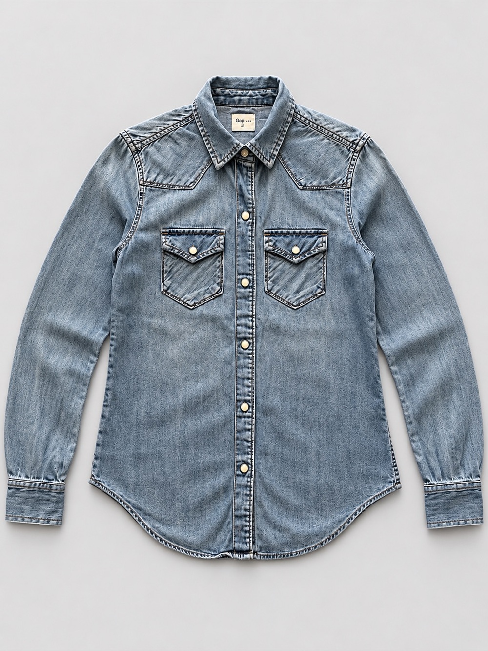 Gap 1969 Western Denim Shirt Women’s XS Blue Pearl Snap Long Sleeve